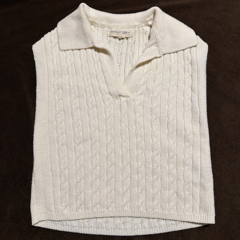 Cream Cable Knit V-Neck Sweater Vest